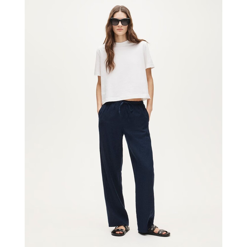 J.CREW Petite Soleil Pant in Linen PM Navy Blue Drawstring Pull On NWT B30